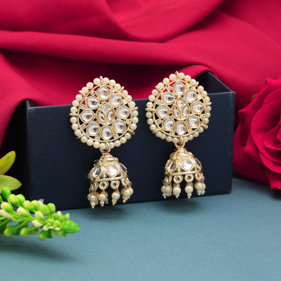 White Color Kundan Earrings (KDE829WHT) Earrings GetGlit   