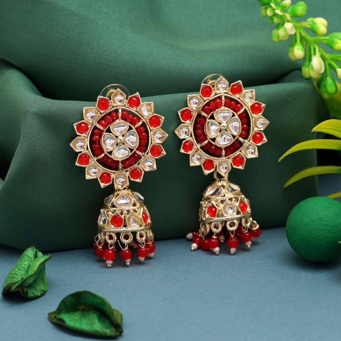 Red Color Kundan Earrings (KDE830RED) Earrings GetGlit   