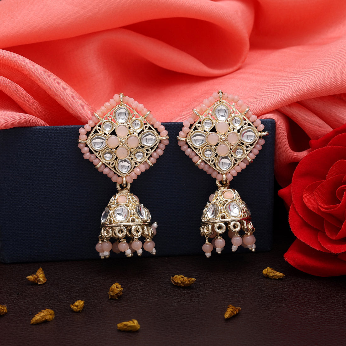 Peach Color Kundan Earrings (KDE831PCH) Earrings GetGlit   