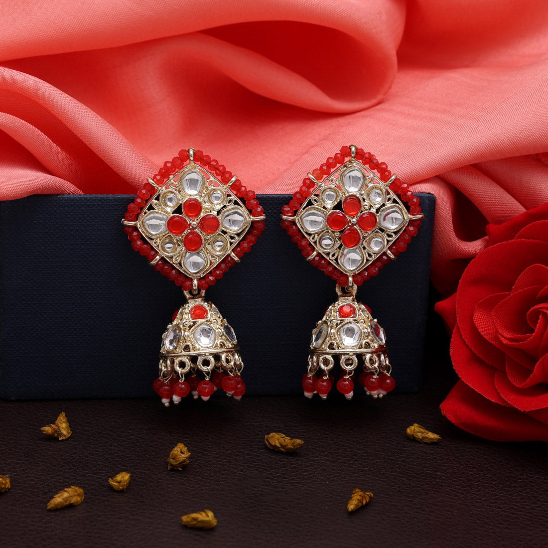 Red Color Kundan Earrings (KDE831RED) Earrings GetGlit   