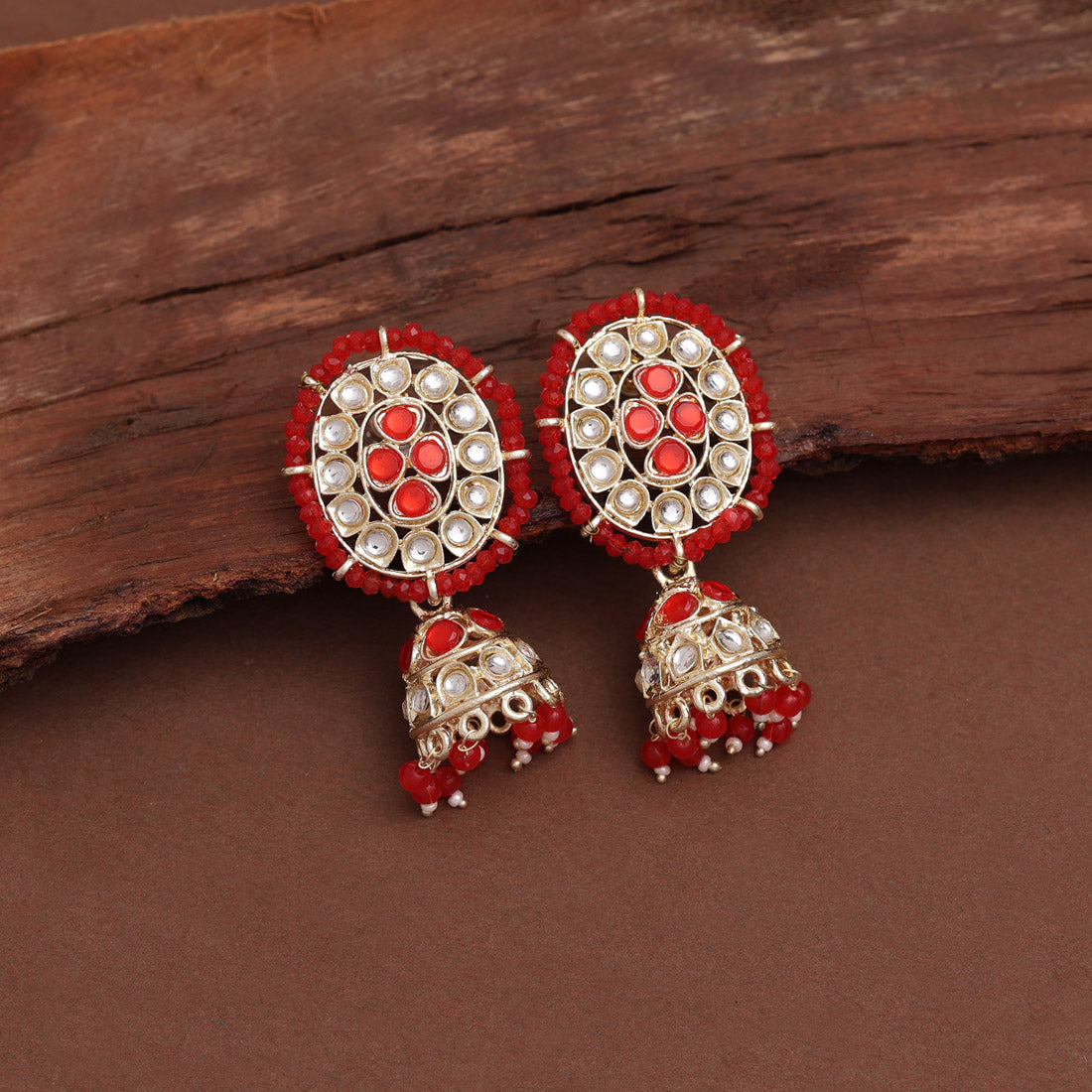 Red Color Kundan Earrings (KDE832RED) Earrings GetGlit   