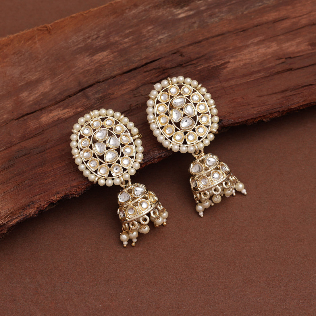 White Color Kundan Earrings (KDE833WHT) Earrings GetGlit   