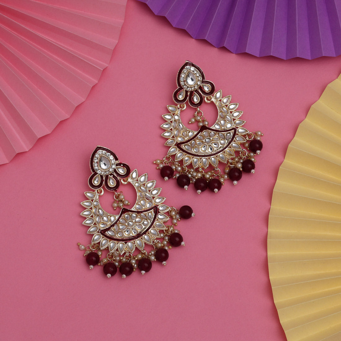 Maroon Color Kundan Meena Earrings (KDE837MRN) Earrings GetGlit   