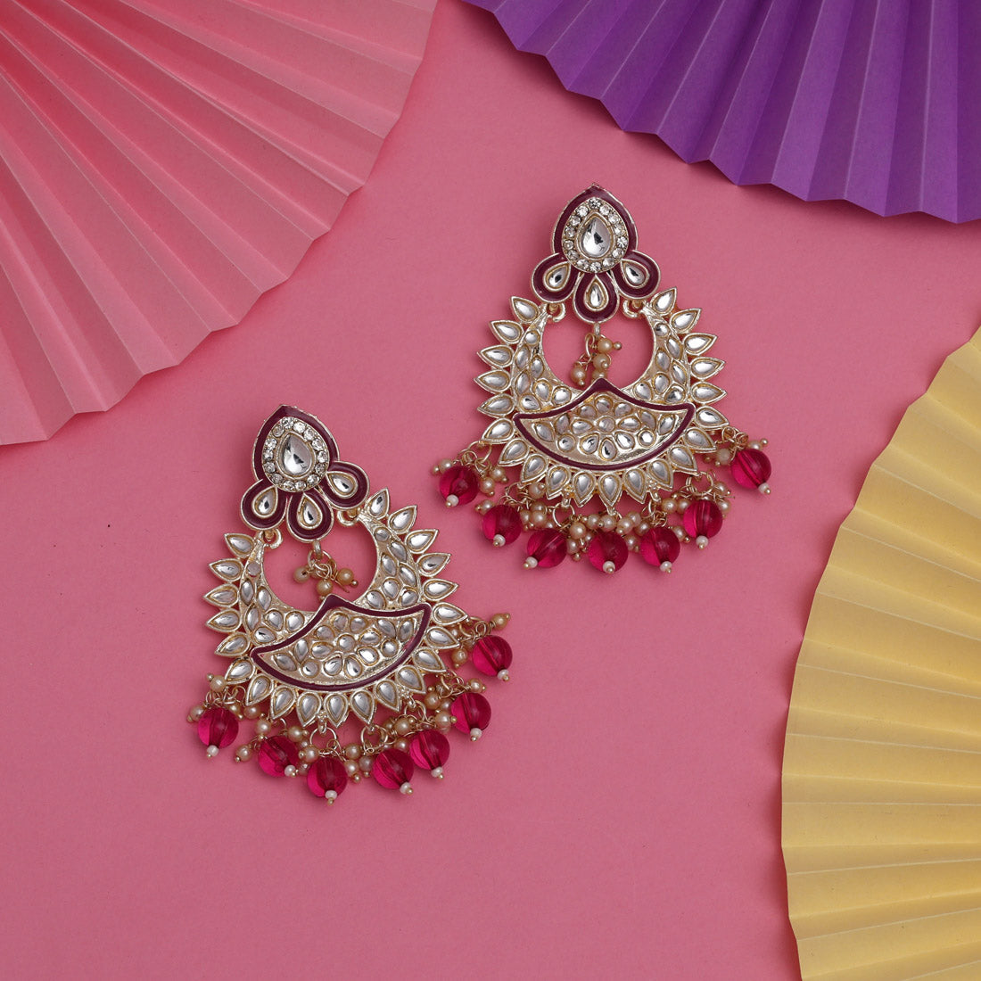 Purple Color Kundan Meena Earrings (KDE837PRP) Earrings GetGlit   