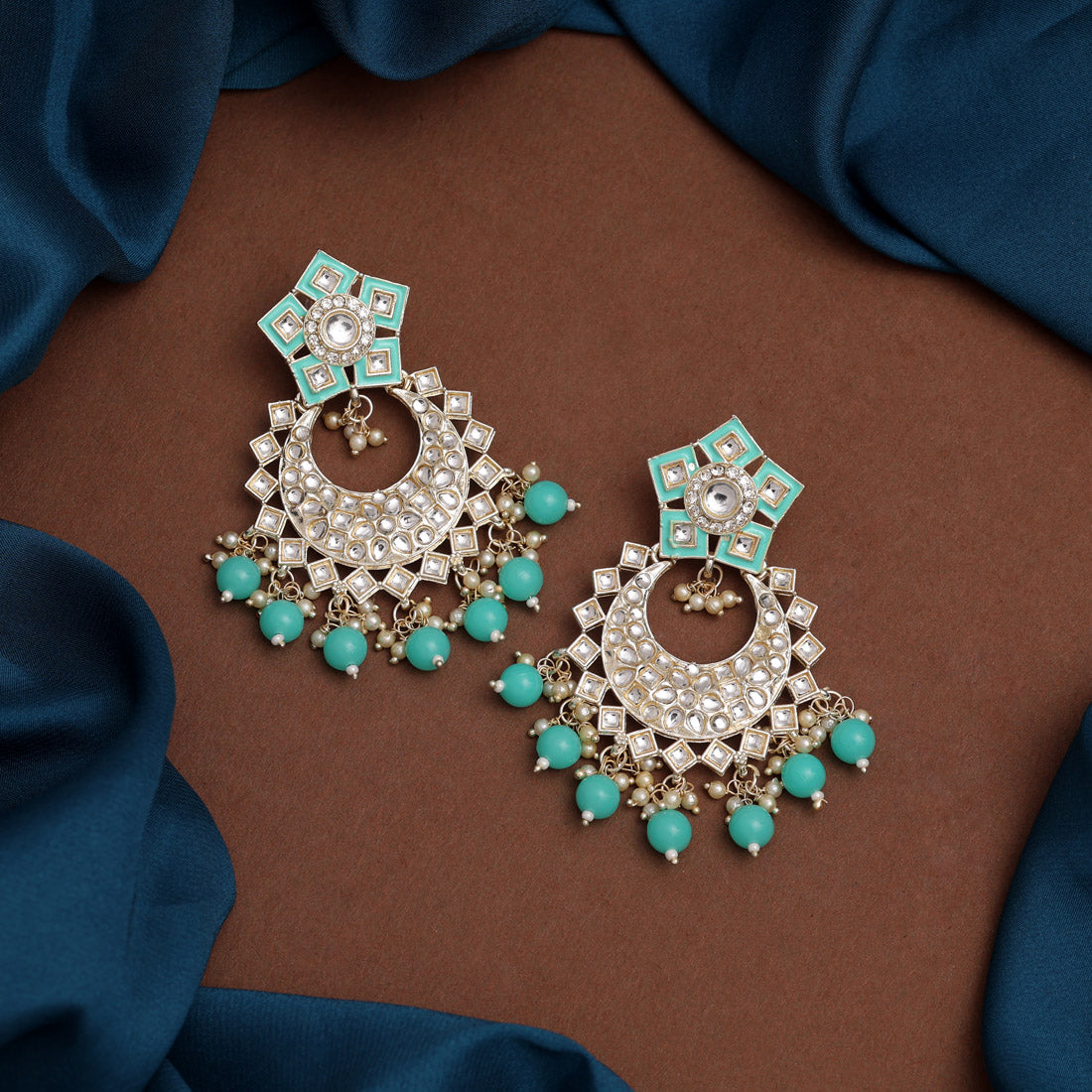 Rama Green Color Kundan Meena Earrings (KDE840RGRN) Earrings GetGlit   