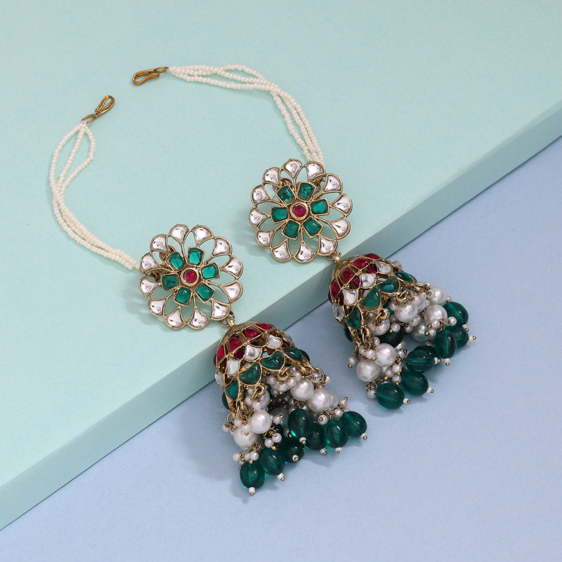 Rani & Green Color Big Jhumka Kundan Earrings (KDE844RNIGRN) Earrings GetGlit   