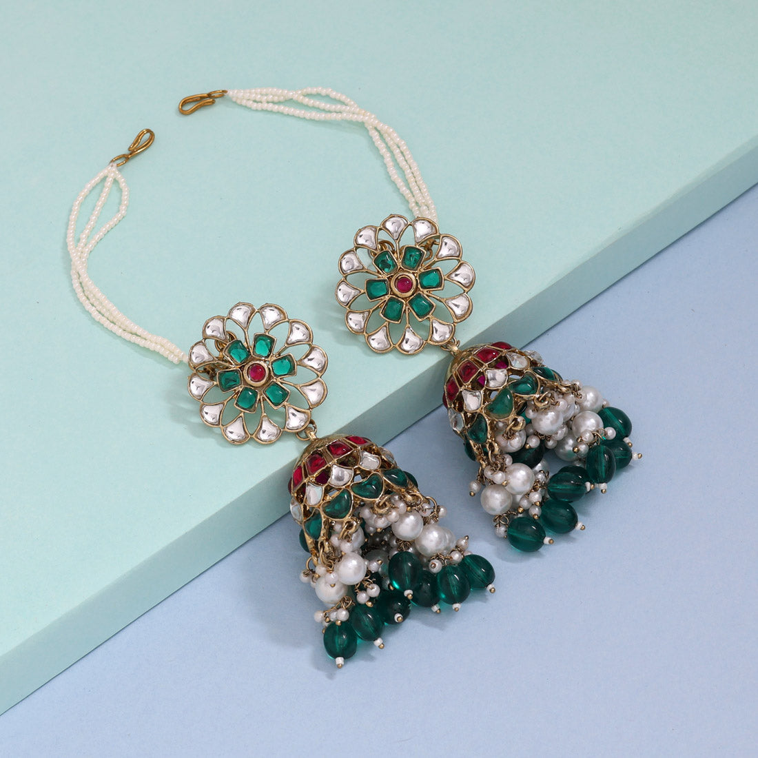 Rani & Green Color Big Jhumka Kundan Earrings (KDE844RNIGRN) Jewellery GetGlit   