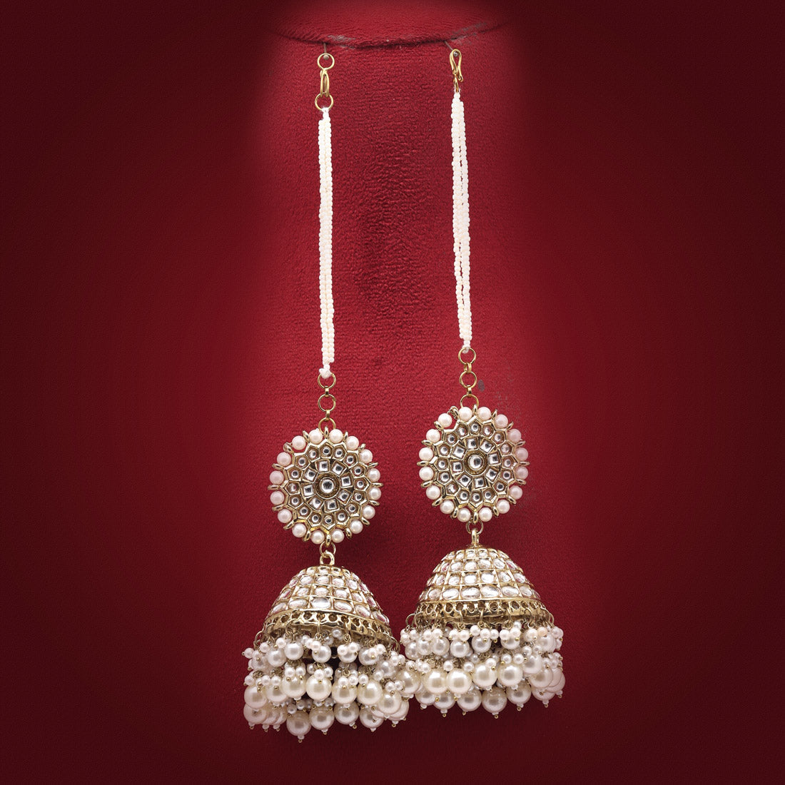 White Color Big Jhumka Kundan Earrings (KDE845WHT) Jewellery GetGlit   