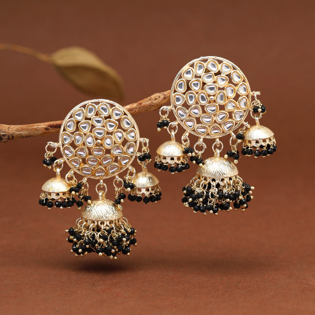 Black Color Kundan Earrings (KDE846BLK) Earrings GetGlit   