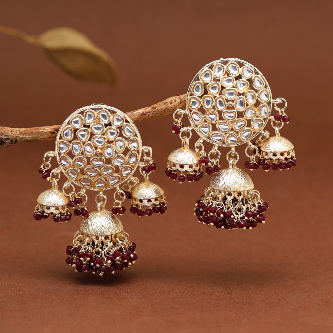 Maroon Color Kundan Earrings (KDE846MRN) Earrings GetGlit   