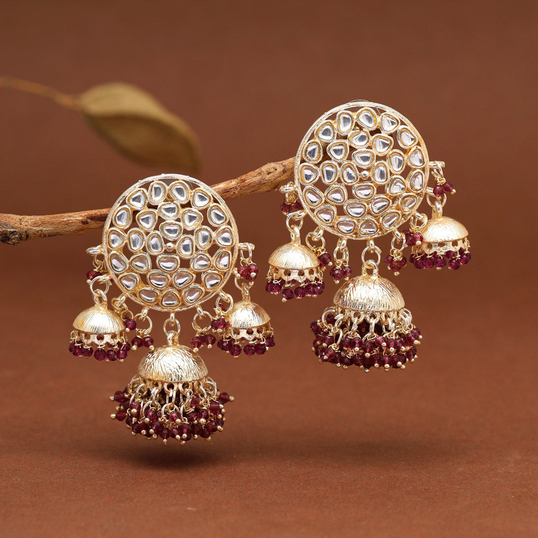 Purple Color Kundan Earrings (KDE846PRP) Earrings GetGlit   