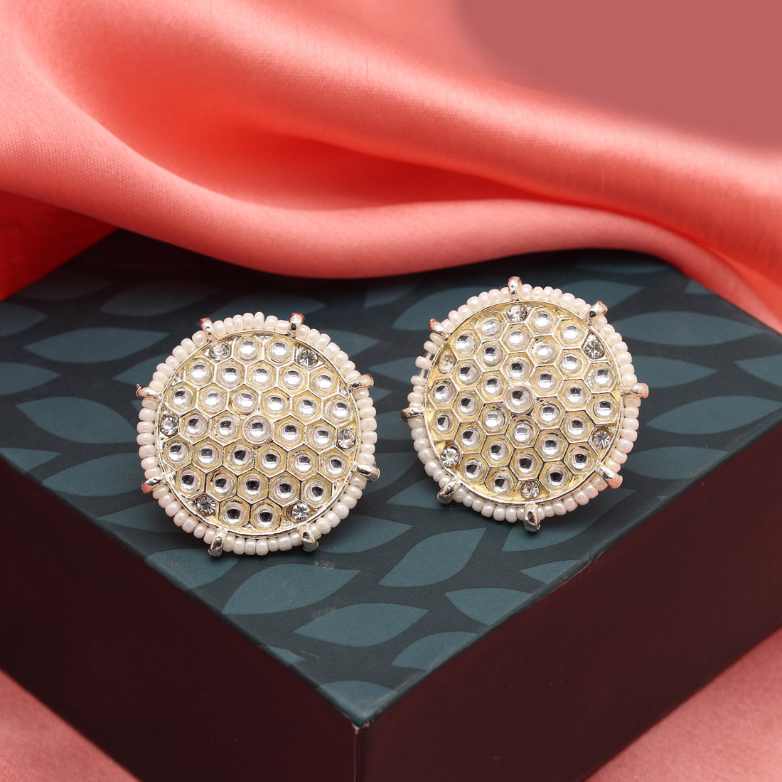 White Color Kundan Earrings (KDE847WHT) Earrings GetGlit   