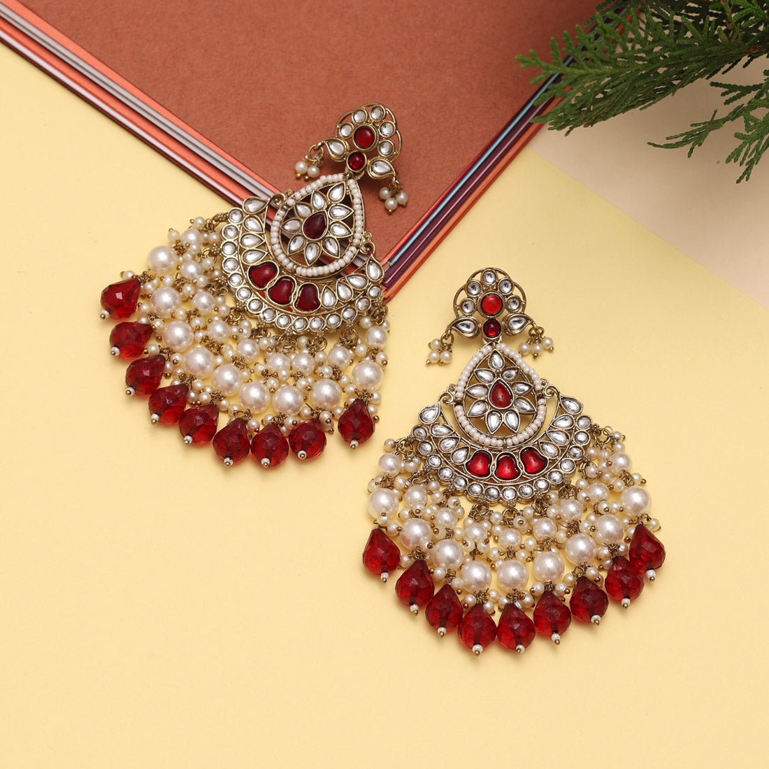 Maroon Color Kundan Earrings (KDE848MRN) Earrings GetGlit   