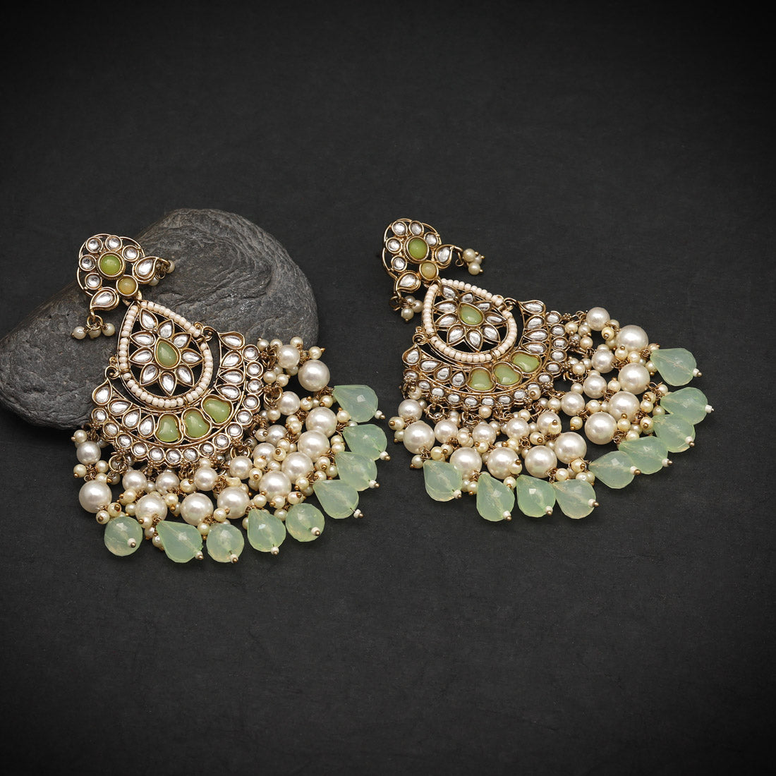 Pista Green Color Kundan Earrings (KDE848PGRN) Earrings GetGlit   