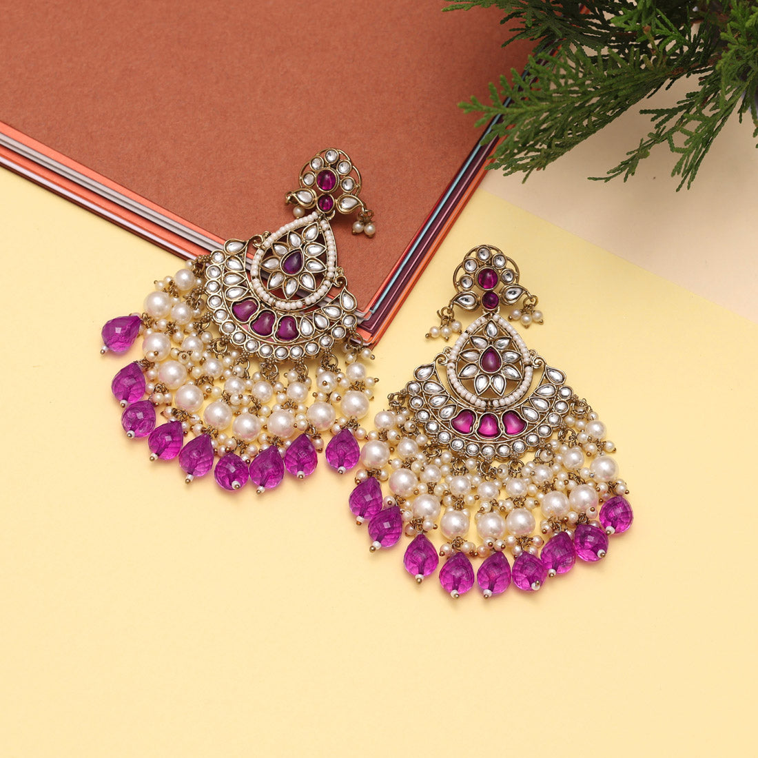 Purple Color Kundan Earrings (KDE848PRP) Earrings GetGlit   