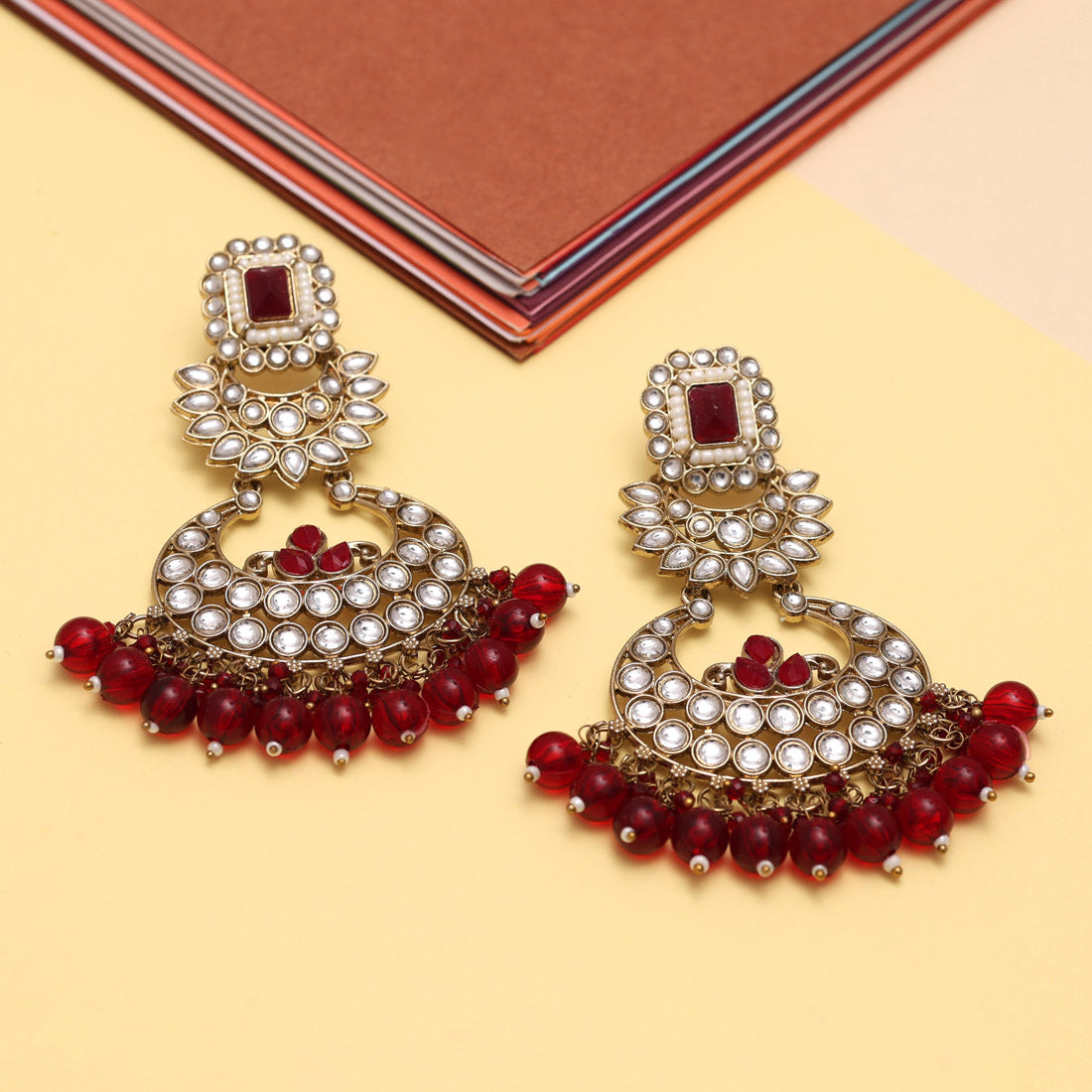 Maroon Color Kundan Earrings (KDE850MRN) Earrings GetGlit   