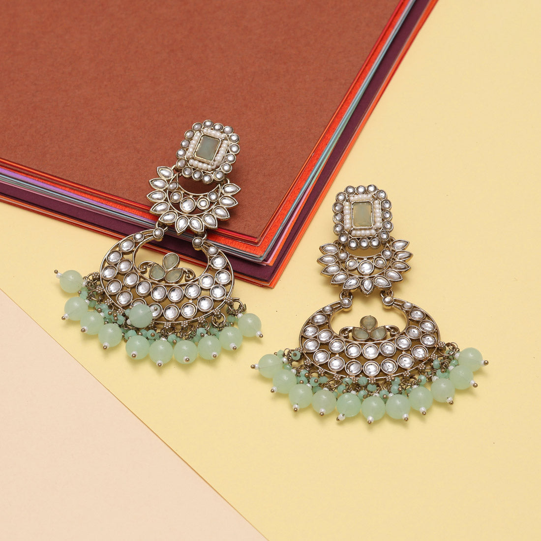 Pista Green Color Kundan Earrings (KDE850PGRN) Earrings GetGlit   