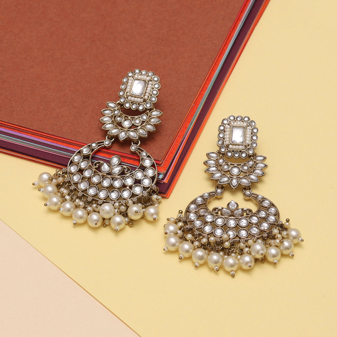 White Color Kundan Earrings (KDE850WHT) Earrings GetGlit   