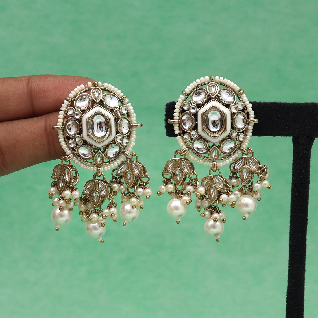 White Color Kundan Earrings (KDE871WHT) Jewellery GetGlit   