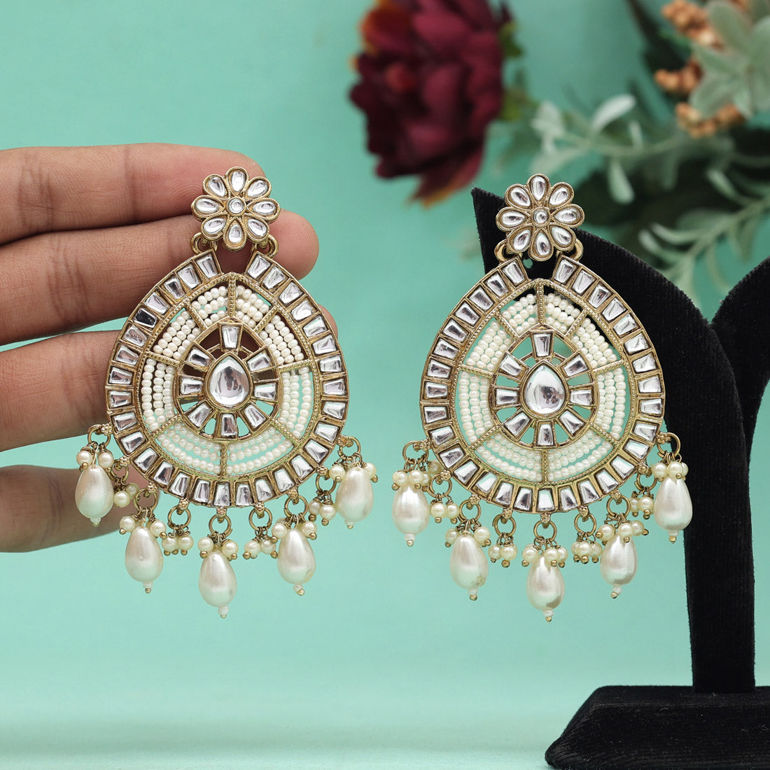 White Color Kundan Earrings (KDE891WHT) Jewellery GetGlit