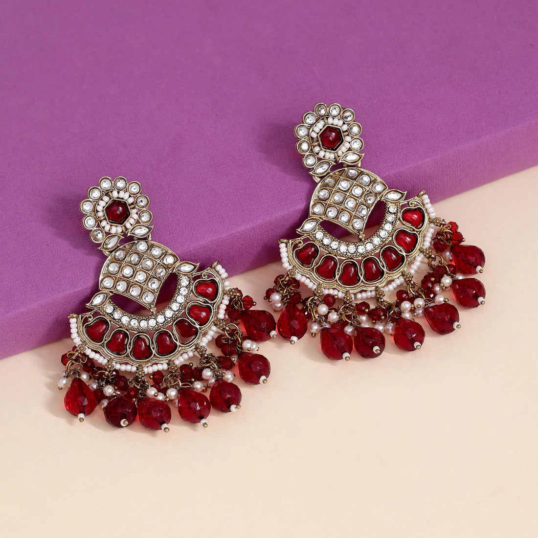 Maroon Color Kundan Earrings (KDE898MRN)