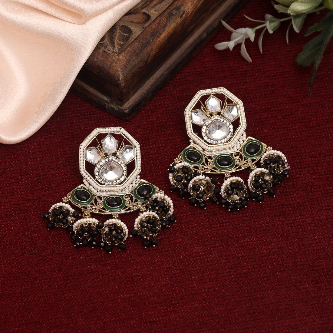 Black Color Kundan Earrings (KDE917BLK) Earrings GetGlit   