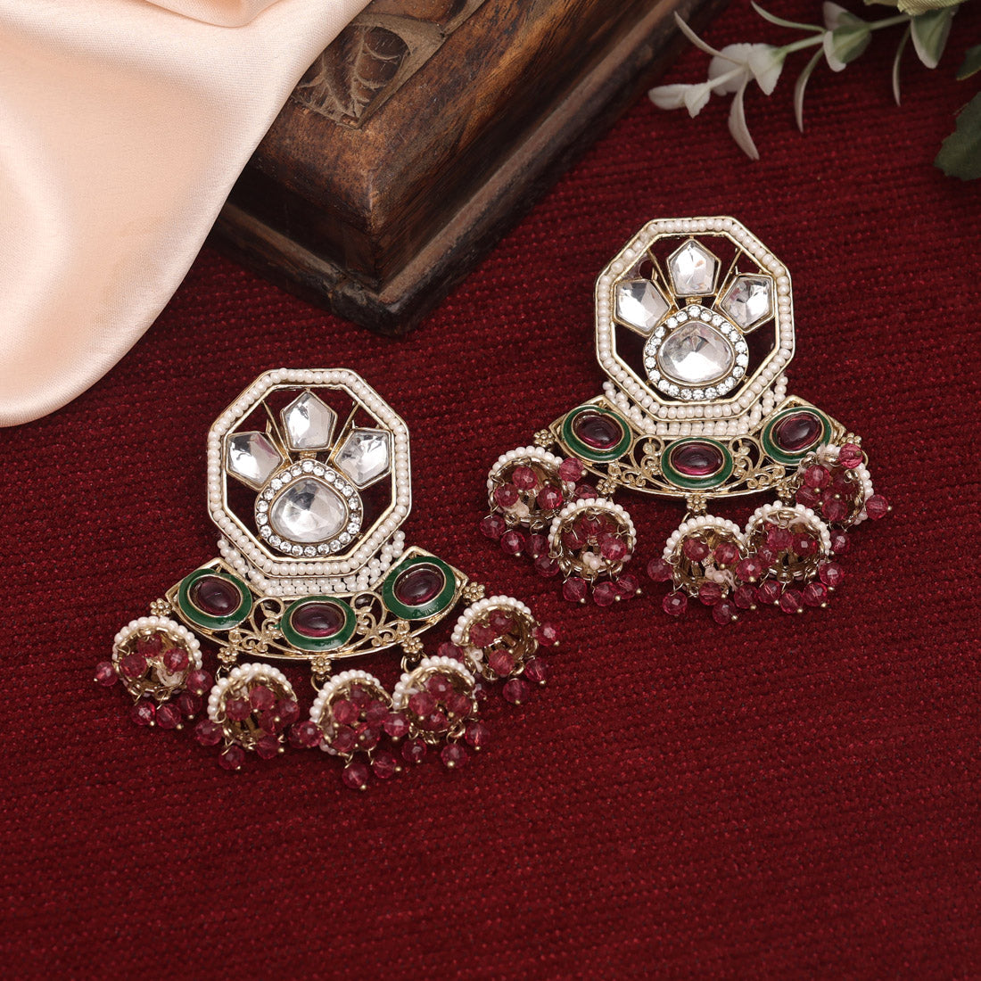 Magenta Color Kundan Earrings (KDE917MNT) Earrings GetGlit   