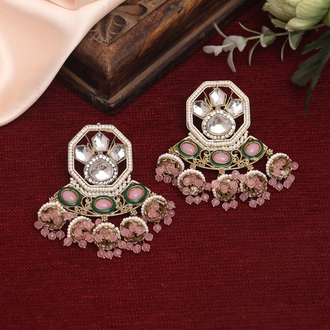 Pink Color Kundan Earrings (KDE917PNK) Earrings GetGlit   