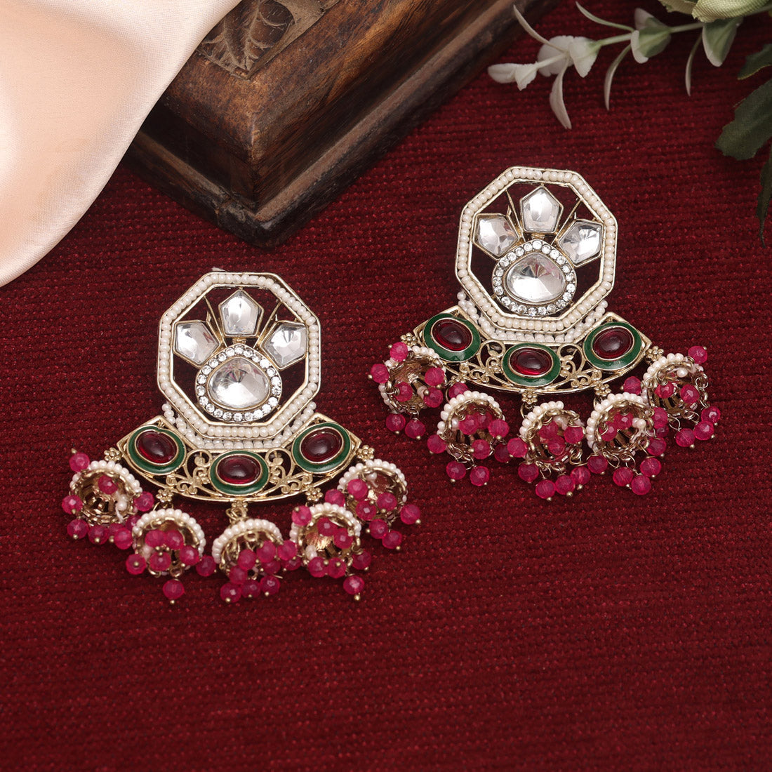 Rani Color Kundan Earrings (KDE917RNI) Earrings GetGlit   