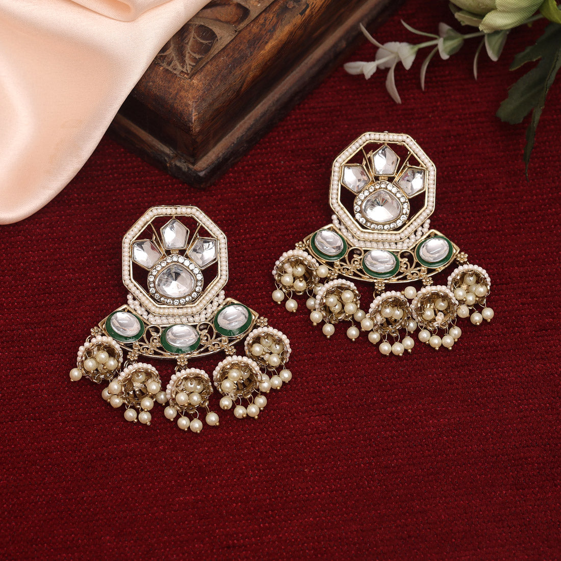 White Color Kundan Earrings (KDE917WHT) Jewellery GetGlit   