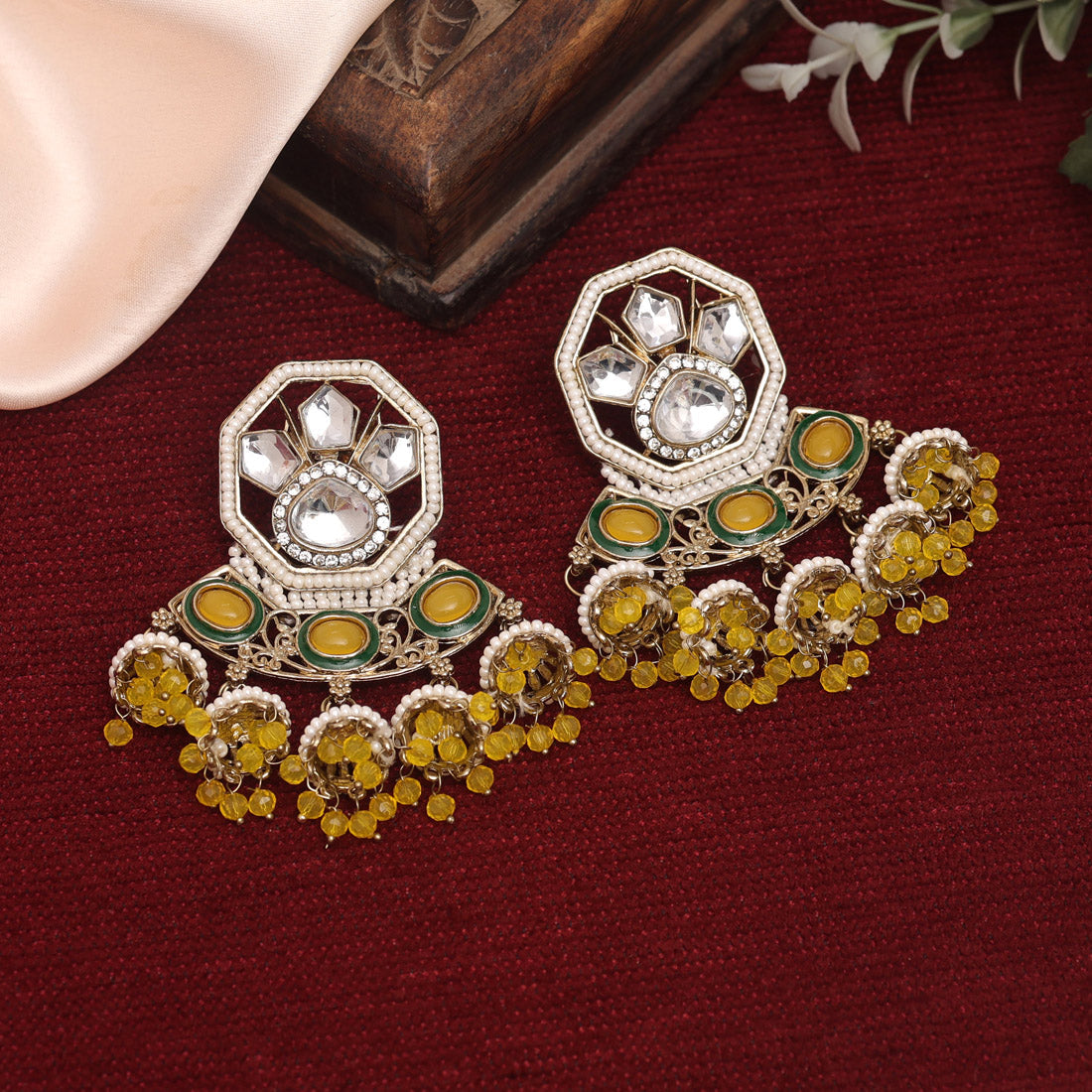 Yellow Color Kundan Earrings (KDE917YLW) Earrings GetGlit   