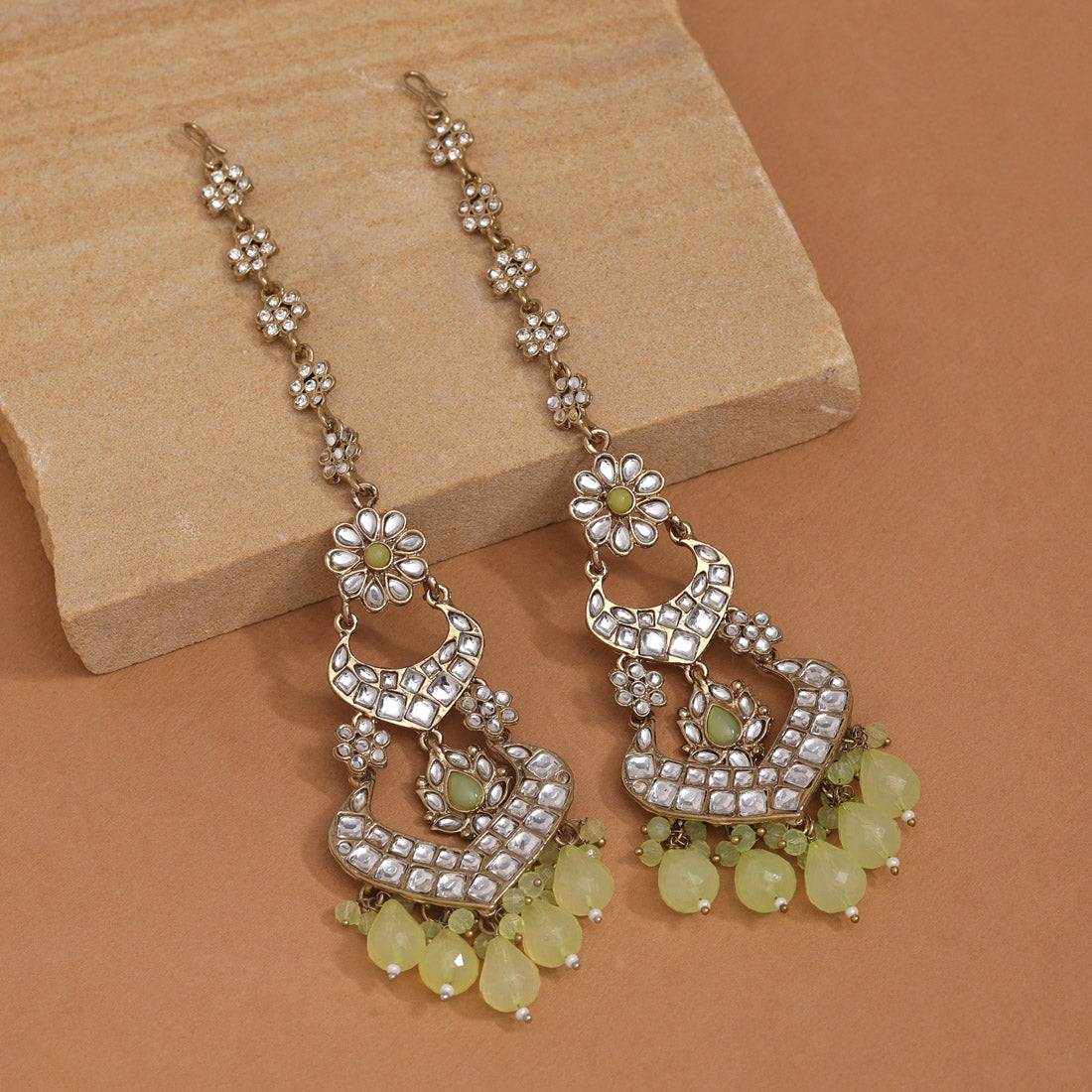 Pista Green Color Kundan Earrings (KDE918PGRN) Earrings GetGlit   