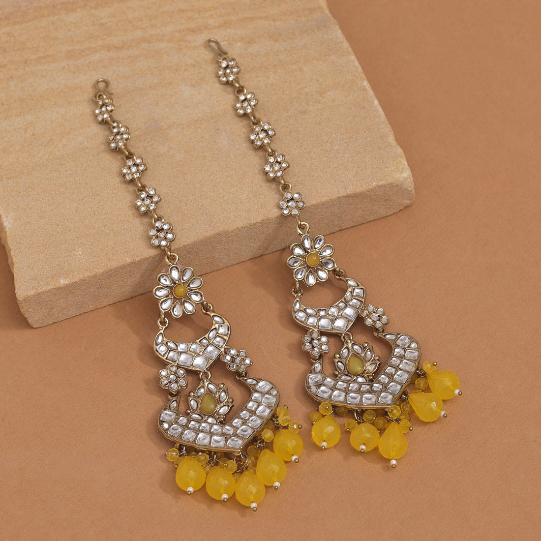 Yellow Color Kundan Earrings (KDE918YLW) Earrings GetGlit   