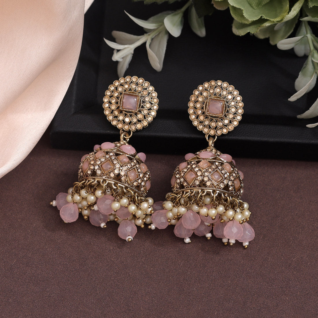 Pink Color Kundan Earrings (KDE919PNK) Earrings GetGlit   