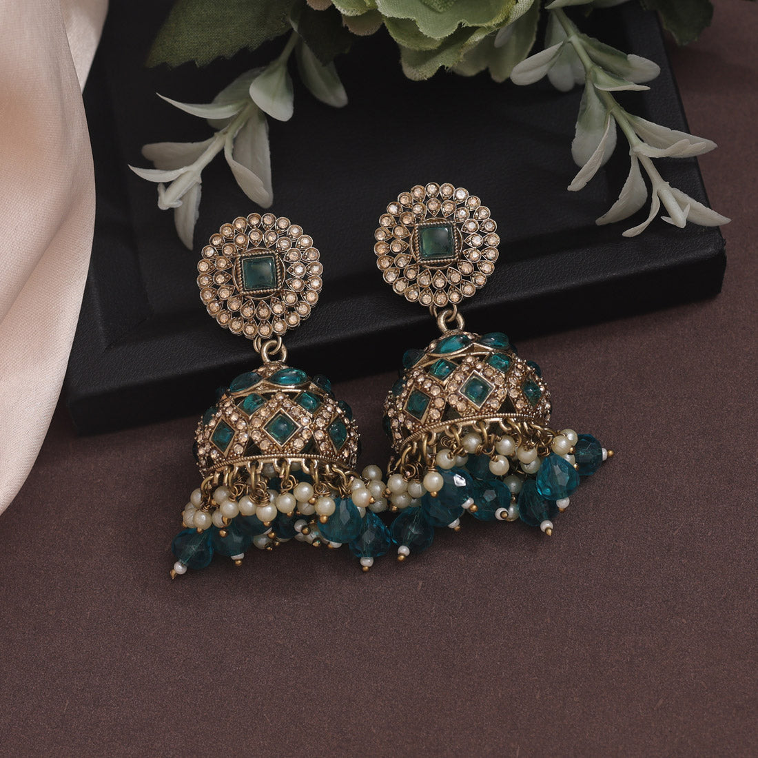 Turquoise Blue Color Kundan Earrings (KDE919TBLU) Earrings GetGlit   