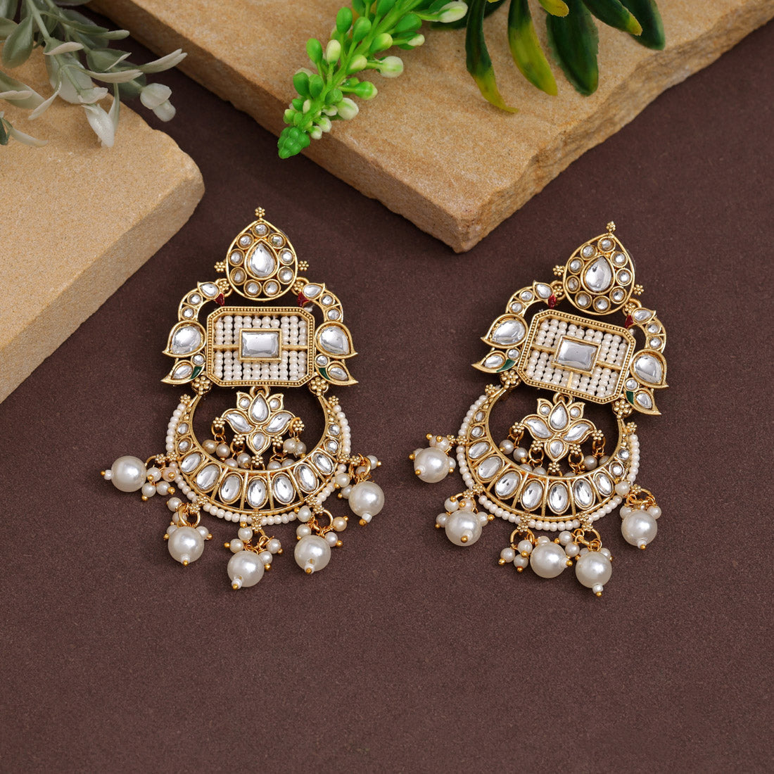 White Color Kundan Earrings (KDE921WHT) Jewellery GetGlit   