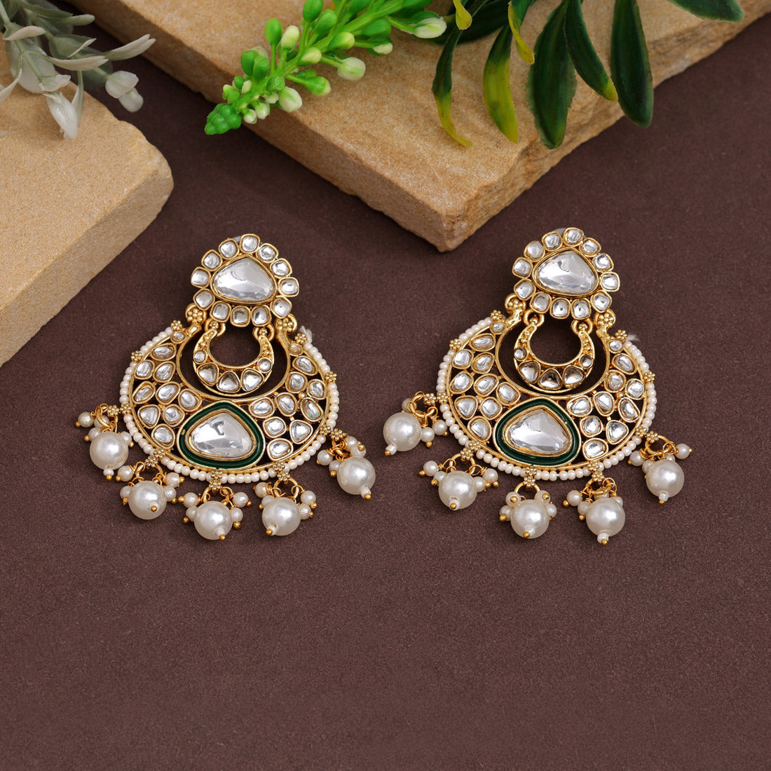 White Color Kundan Earrings (KDE922WHT) Jewellery GetGlit   