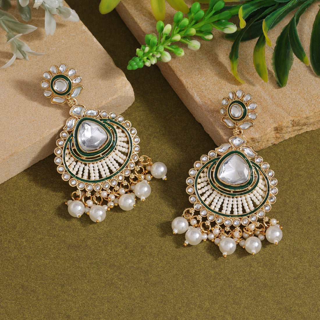 White Color Kundan Earrings (KDE924WHT) Jewellery GetGlit   