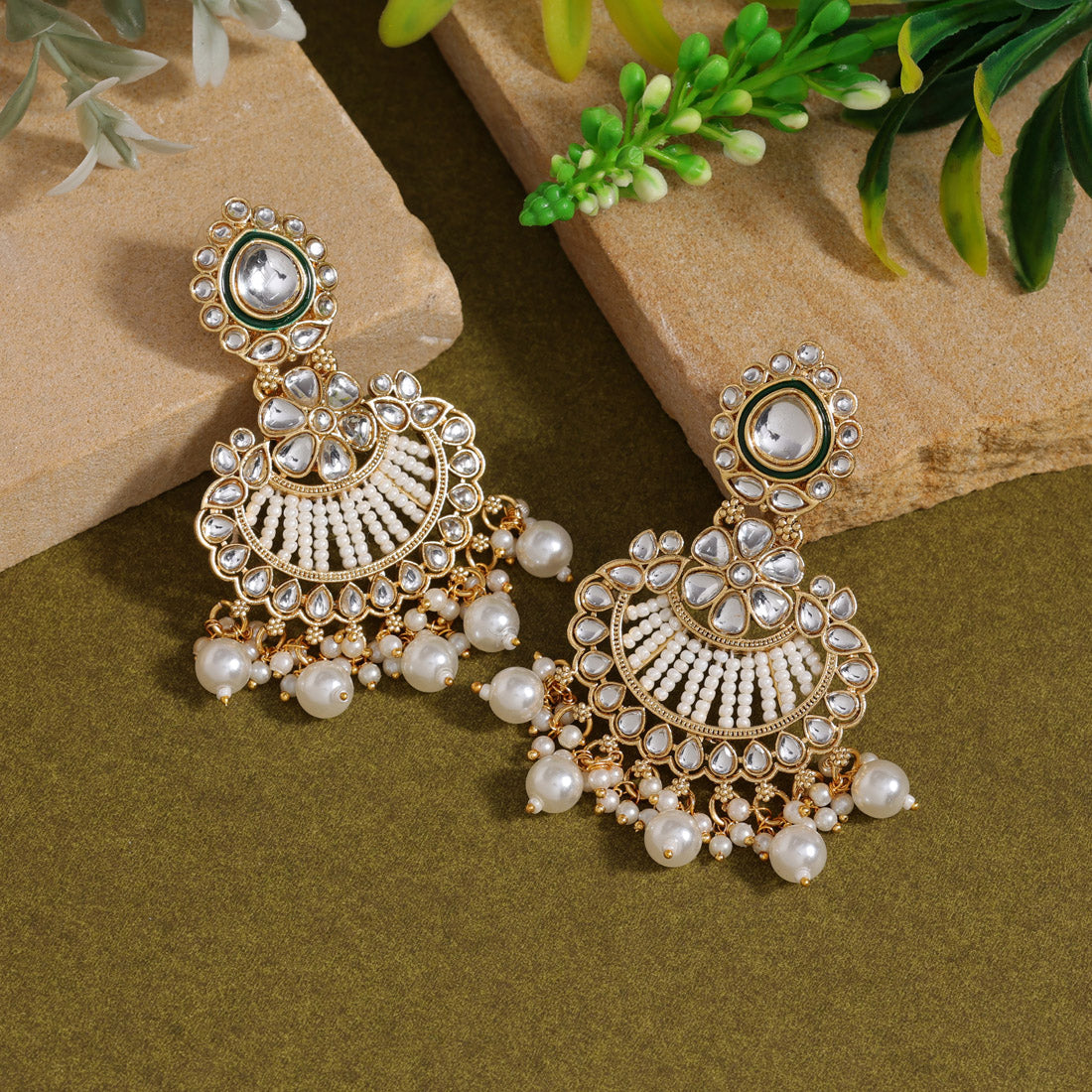 White Color Kundan Earrings (KDE925WHT) Jewellery GetGlit   