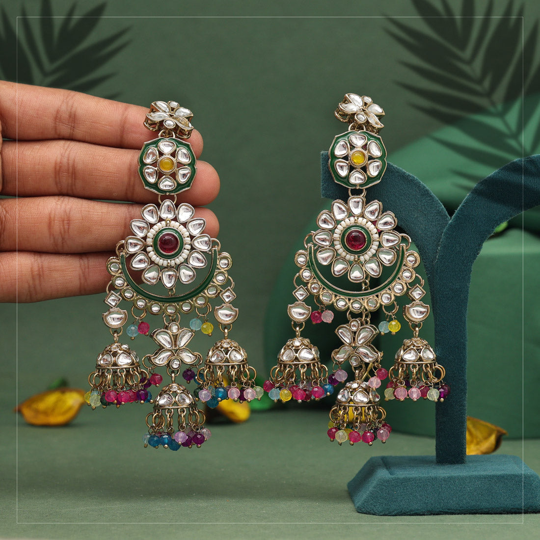 Multi Color Kundan Earrings (KDE926MLT) Earrings GetGlit   