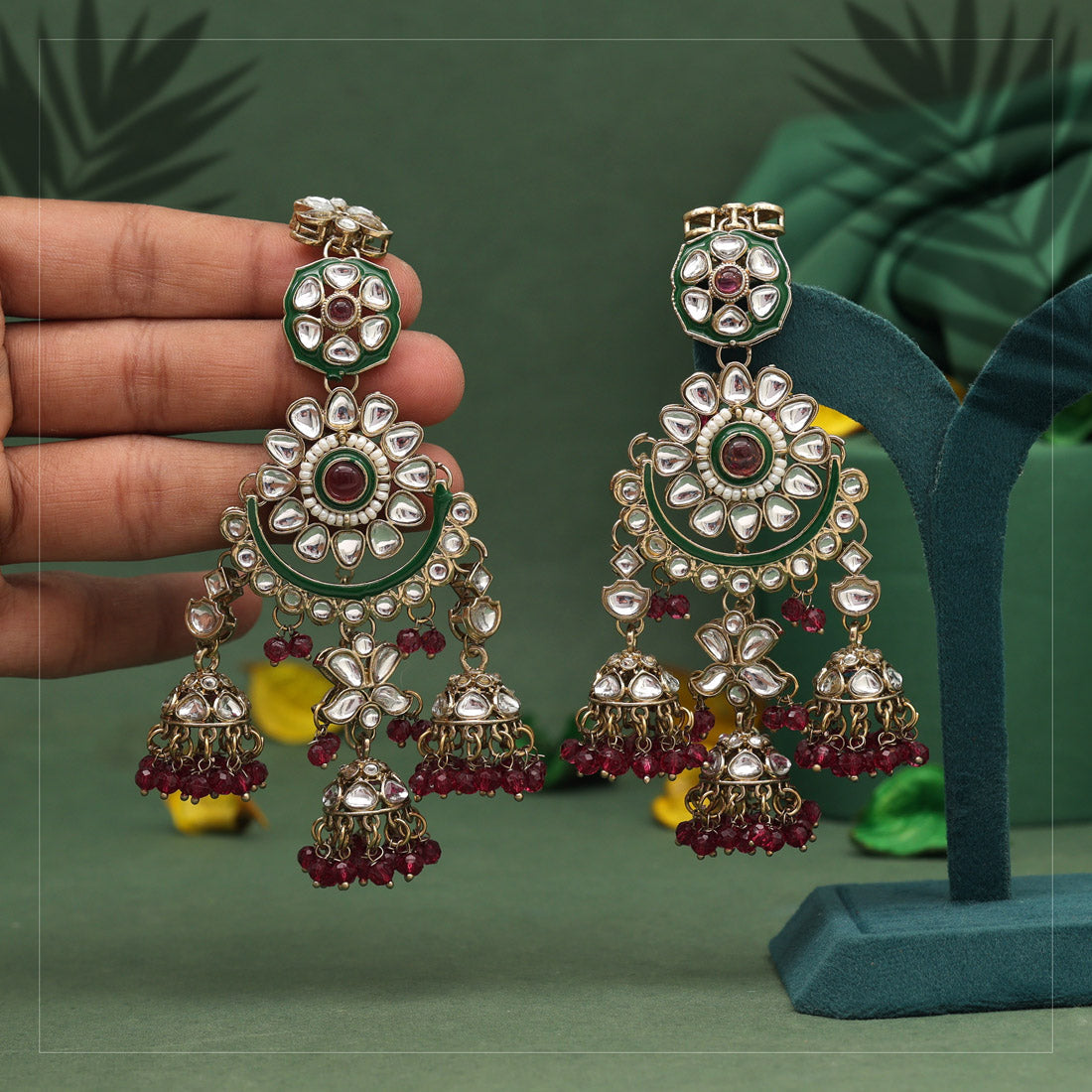 Magenta Color Kundan Earrings (KDE926MNT) Earrings GetGlit   