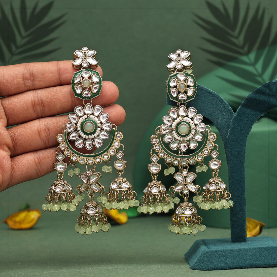 Pista Green Color Kundan Earrings (KDE926PGRN) Earrings GetGlit   