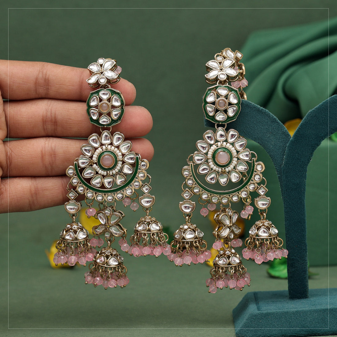 Pink Color Kundan Earrings (KDE926PNK) Earrings GetGlit   