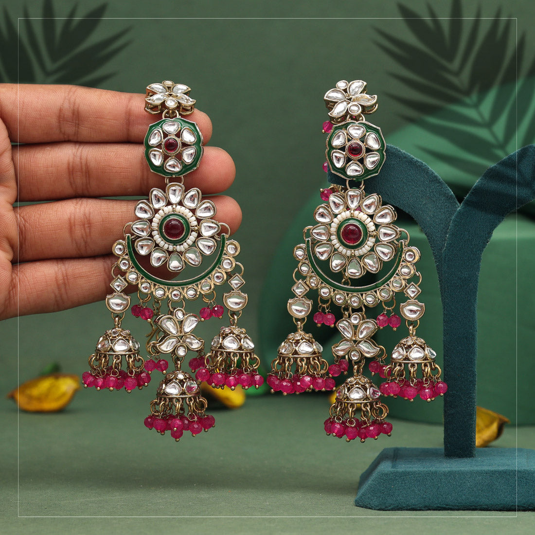 Rani Color Kundan Earrings (KDE926RNI) Earrings GetGlit   