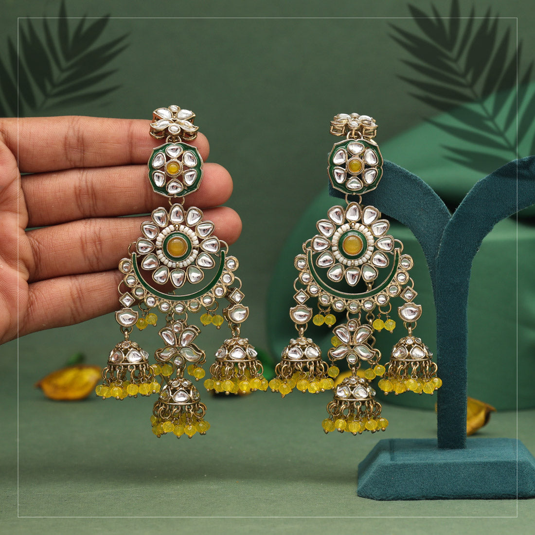 Yellow Color Kundan Earrings (KDE926YLW) Earrings GetGlit   