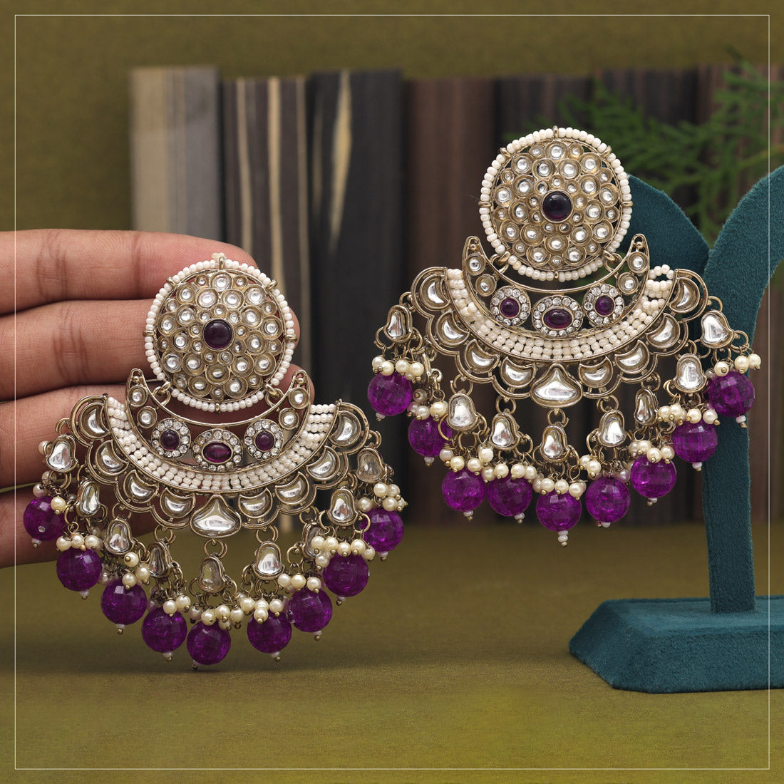 Purple Color Kundan Earrings (KDE946PRP) Jewellery GetGlit