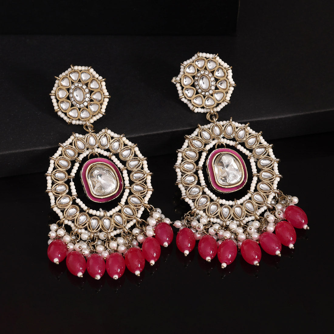 Rani Color Kundan Earrings (KDE963RNI)