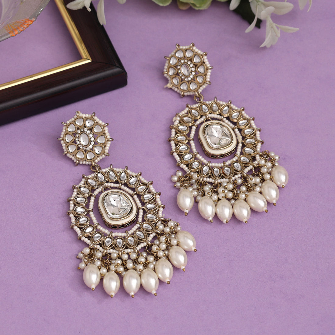 White Color Kundan Earrings (KDE963WHT) Jewellery GetGlit