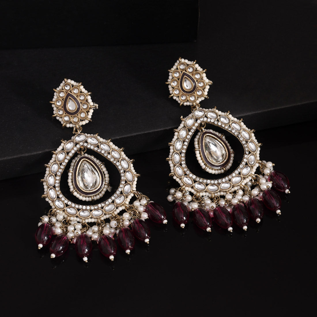 Magenta Color Kundan Earrings (KDE964MNT) Jewellery GetGlit