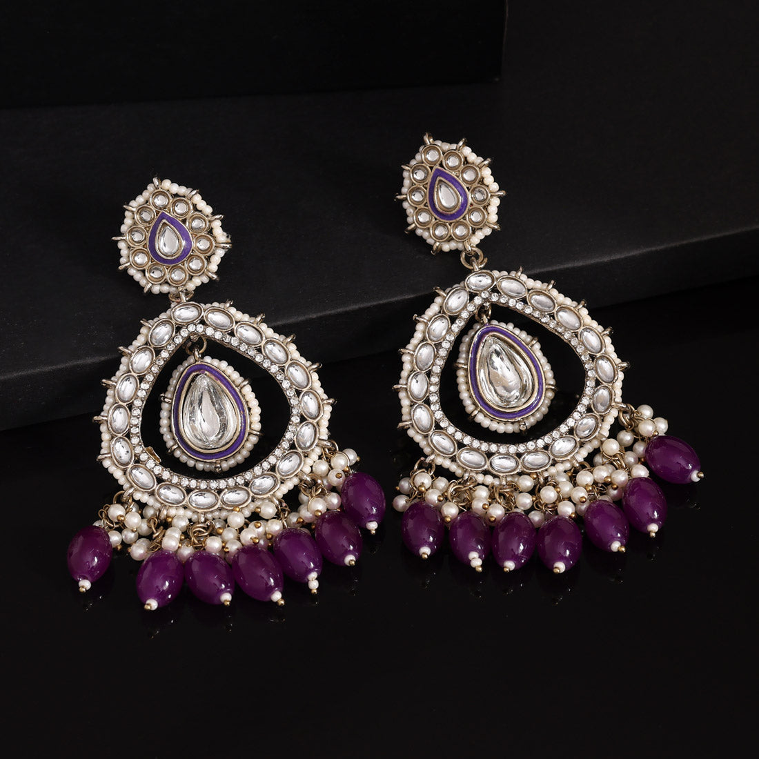 Purple Color Kundan Earrings (KDE964PRP) Jewellery GetGlit